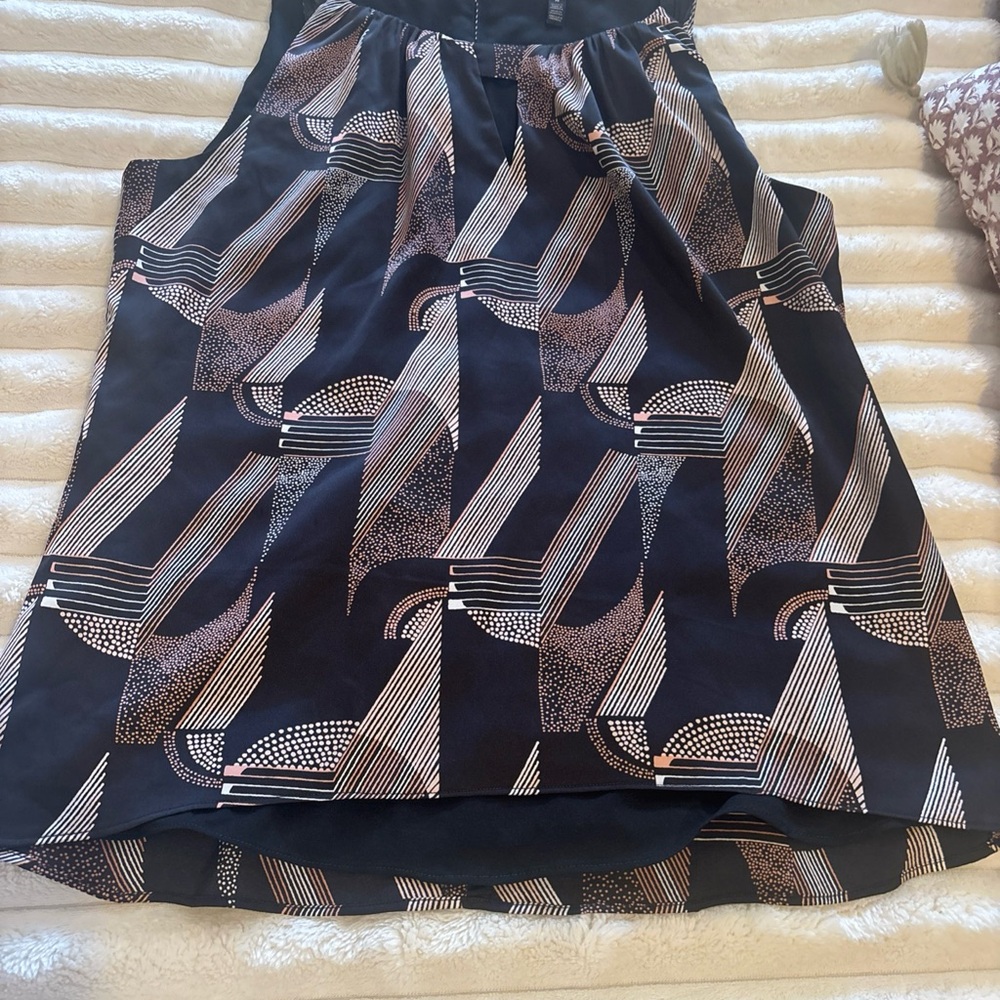 White House Black Market Black and Cream Geometric Blouse